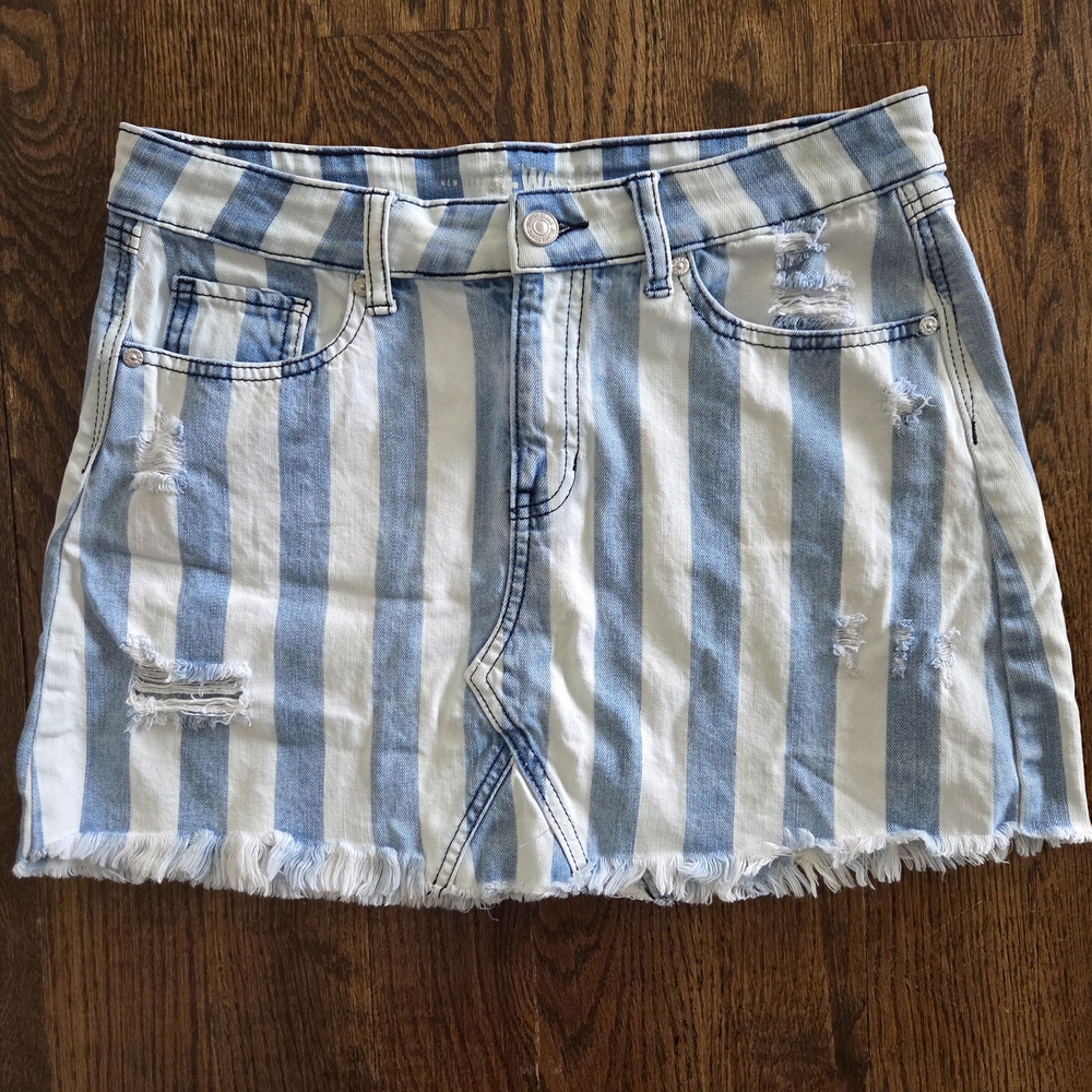 Rewash Blue and White Striped Denim Mini Skirt‎